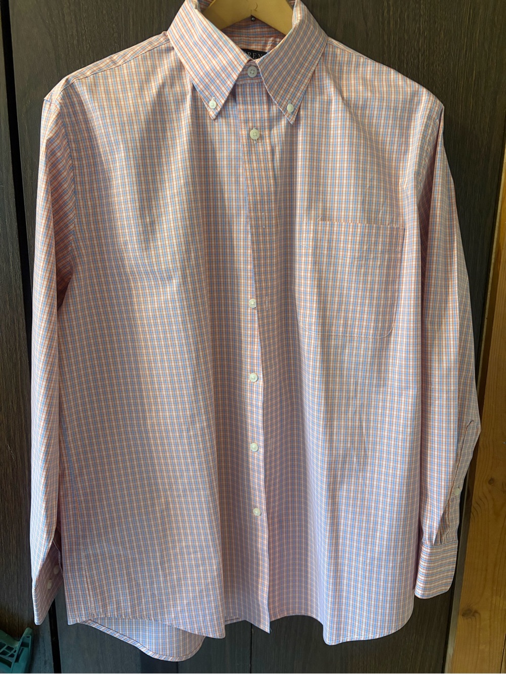 Ralph Lauren Orange & Blue Cotton Checkered Button-Down Shirt SZ Lrg 16 32/33